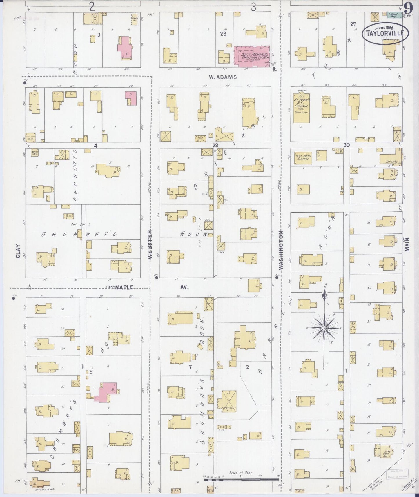 Sanborn Fire Insurance Map from Taylorville, Christian County, Illinois (1899), Sheet #0009 - Complete Map Set gallery image, historic Sanborn map, vintage wall art, Illinois Illinois