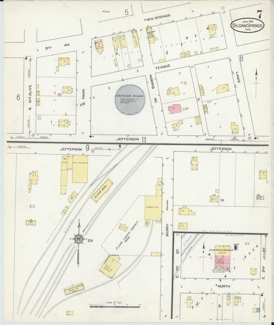 Sanborn Fire Insurance Map from Siloam Springs, Benton County, Arkansas (1914), Sheet #0007 - Historic Sanborn Fire Insurance Map Print, vintage old map wall art, antique decor, genealogy gift, Arkansas Arkansas map
