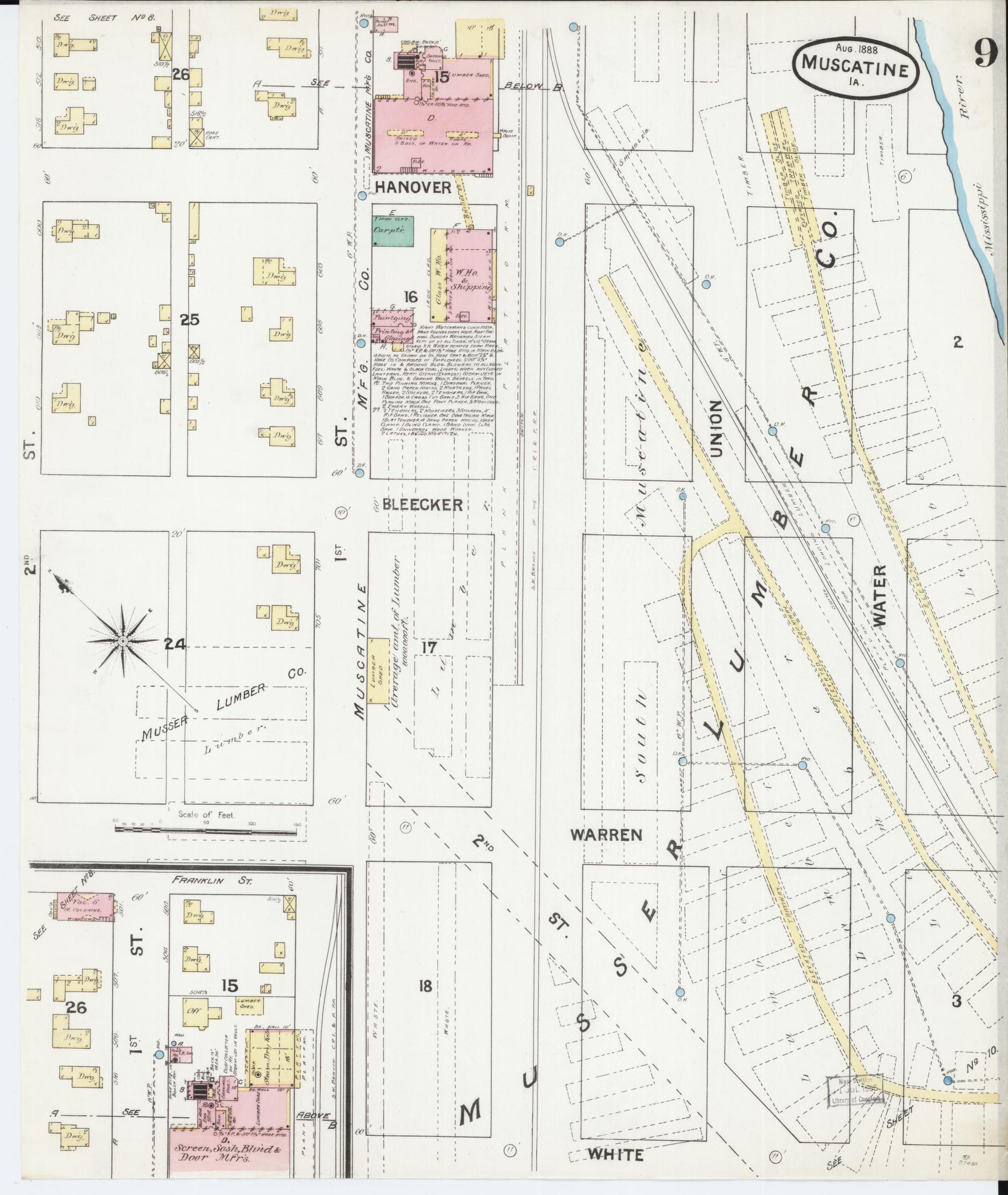 Sanborn Fire Insurance Map from Muscatine, Muscatine County, Iowa (1888), Sheet #0009 - Historic Sanborn Fire Insurance Map Print