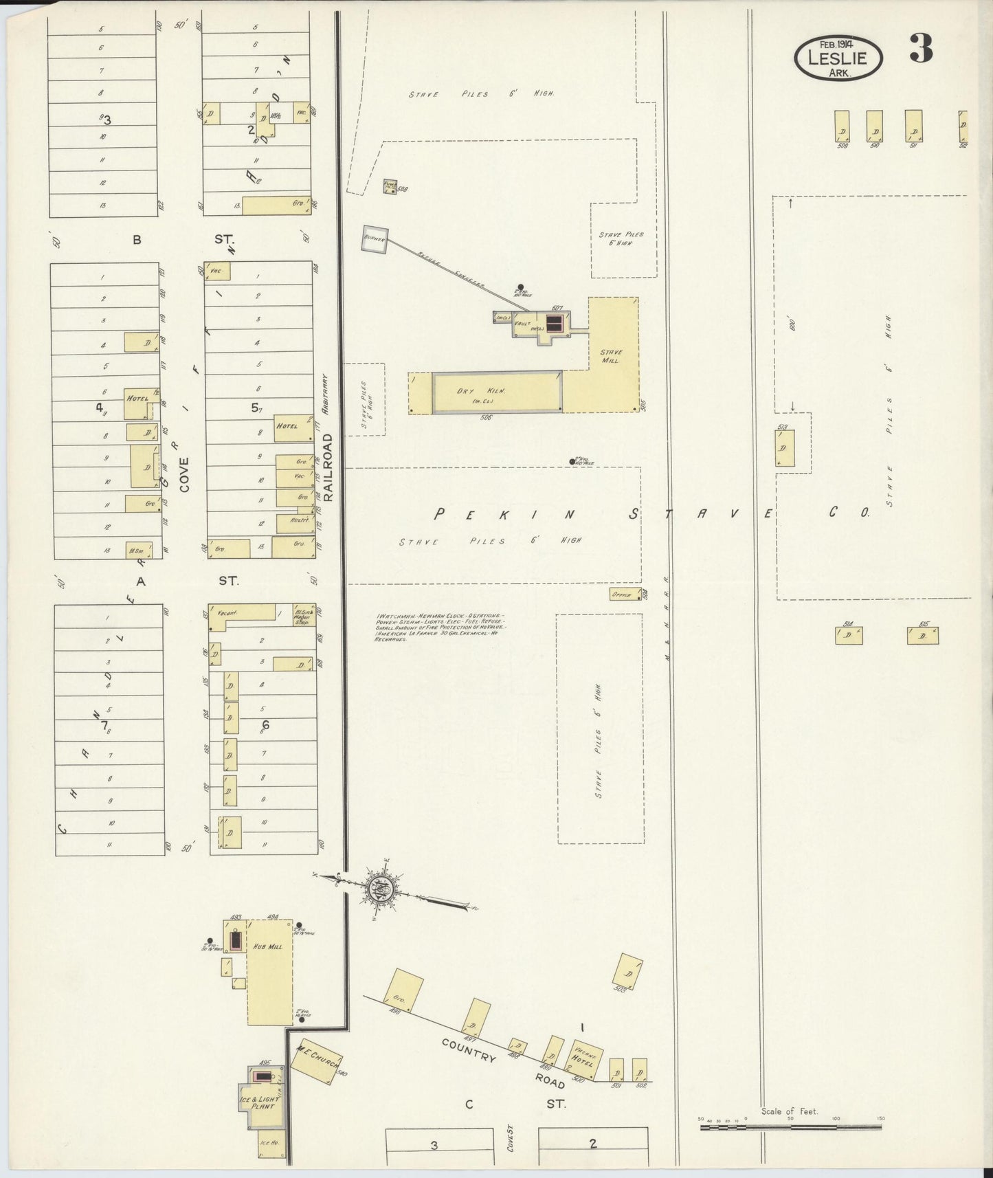 Sanborn Fire Insurance Map from Leslie, Searcy County, Arkansas (1914), Sheet #0003 - Historic Sanborn Fire Insurance Map Print, vintage old map wall art, antique decor, genealogy gift, Arkansas Arkansas map