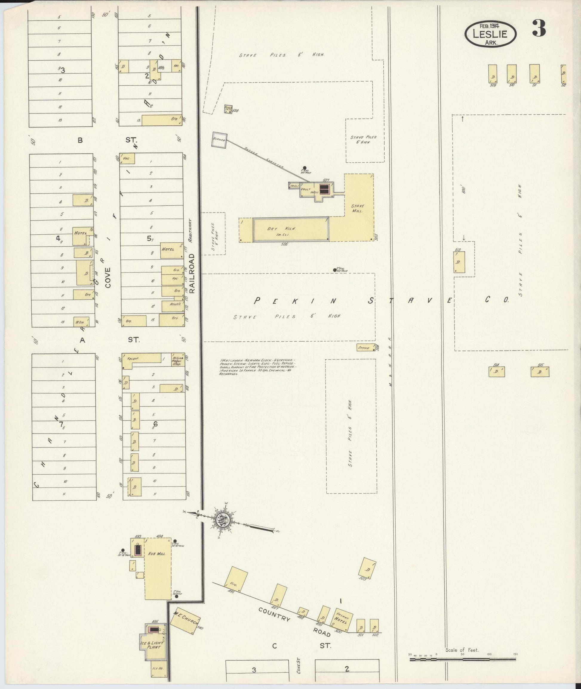 Sanborn Fire Insurance Map from Leslie, Searcy County, Arkansas (1914), Sheet #0003 - Historic Sanborn Fire Insurance Map Print, vintage old map wall art, antique decor, genealogy gift, Arkansas Arkansas map