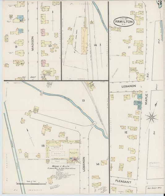 Sanborn Fire Insurance Map from Hamilton, Madison County, New York (1887), Sheet #0003 - Historic Sanborn Fire Insurance Map Print, vintage old map wall art, antique decor, genealogy gift, New York New York map