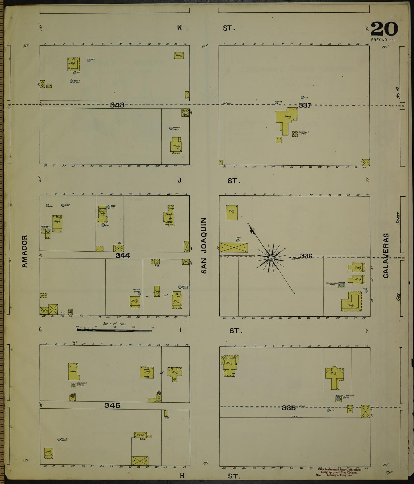 Sanborn Fire Insurance Map from Fresno, Fresno County, California (1888), Sheet #0020 - Historic Sanborn Fire Insurance Map Print, vintage old map wall art, antique decor, genealogy gift, California California map