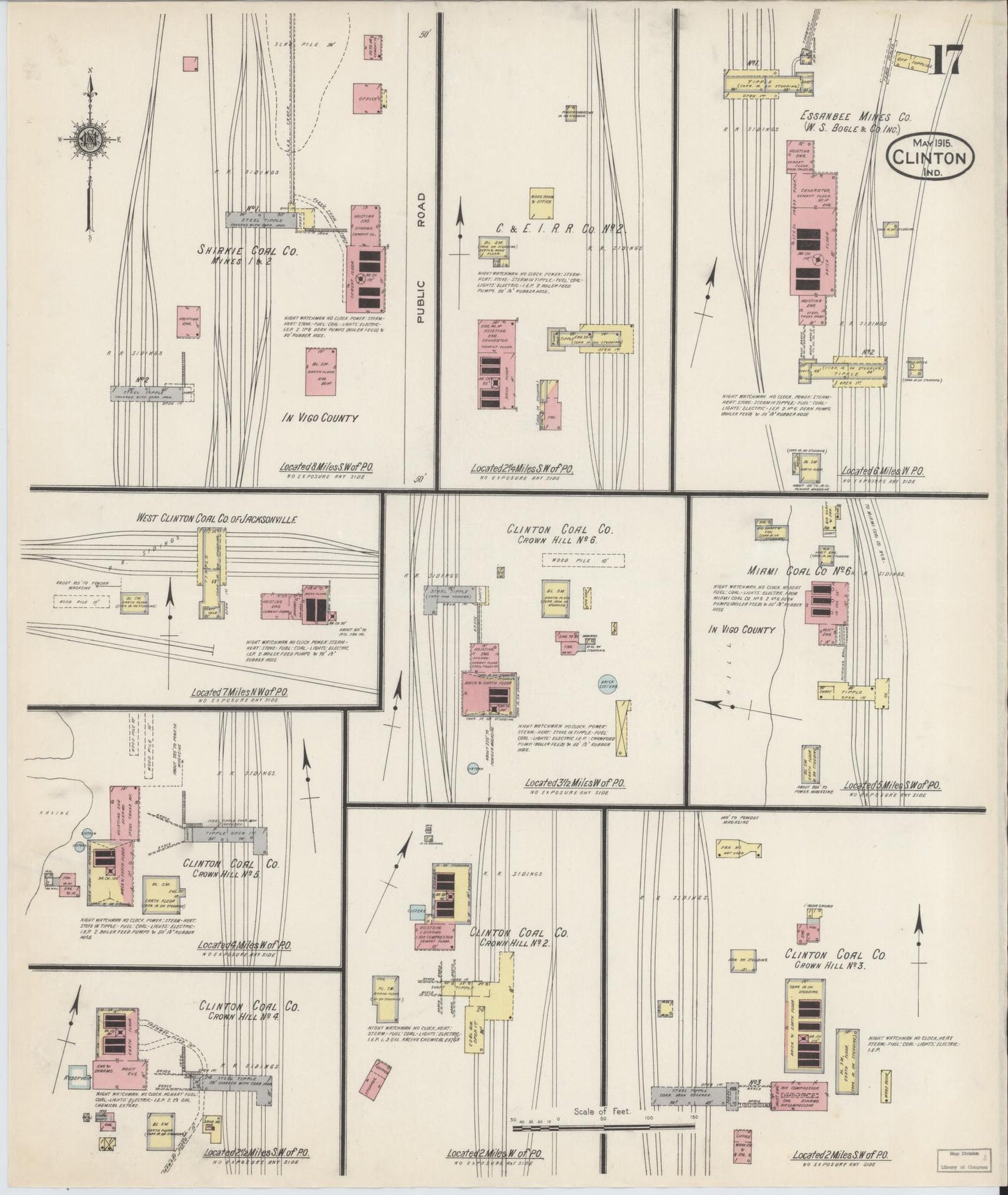 Sanborn Fire Insurance Map from Clinton, Vermillion County, Indiana (1915), Sheet #0017 - Complete Map Set gallery image, historic Sanborn map, vintage wall art, Indiana Indiana