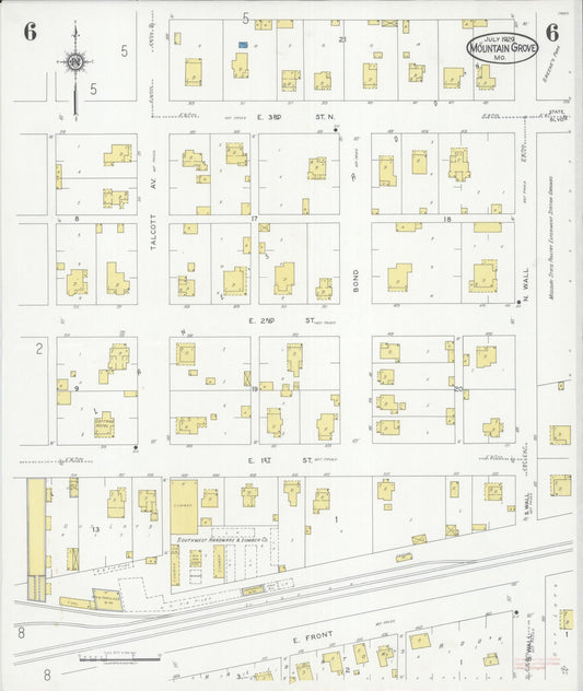 Sanborn Fire Insurance Map from Mountain Grove, Wright County, Missouri (1929), Sheet #0006 - Historic Sanborn Fire Insurance Map Print, vintage old map wall art, antique decor, genealogy gift, Missouri Missouri map