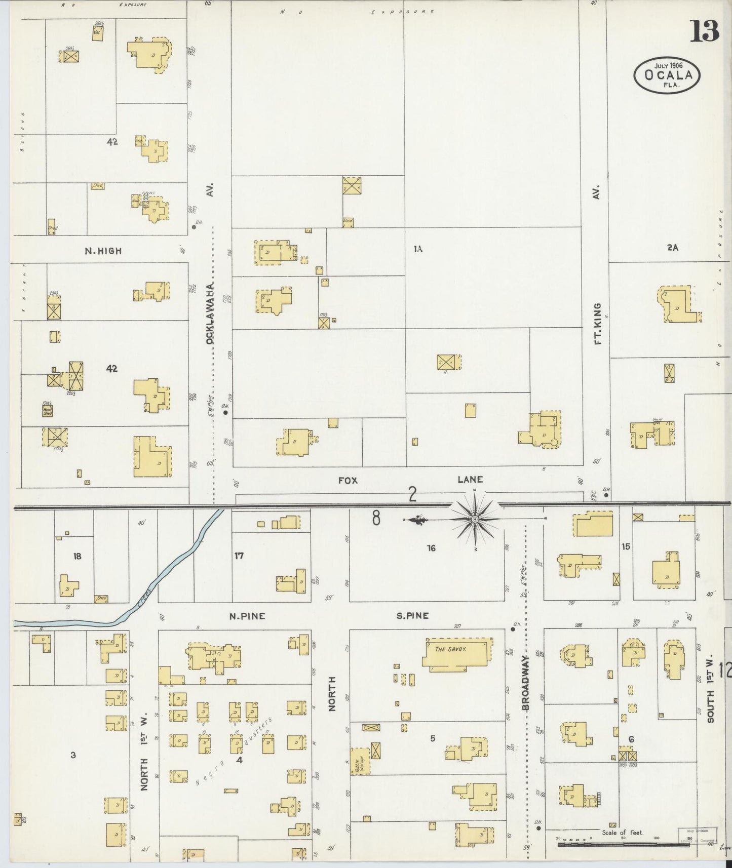 Sanborn Fire Insurance Map from Ocala, Marion County, Florida (1906), Sheet #0013 - Complete Map Set gallery image, historic Sanborn map, vintage wall art, Florida Florida