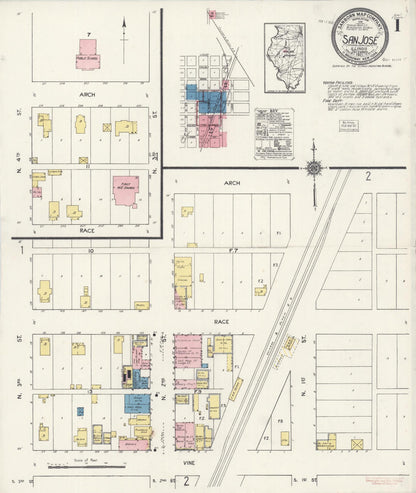 Sanborn Fire Insurance Map from San Jose, Mason And Logan Counties, Illinois (1921), Sheet #0001 - Complete Map Set gallery image, historic Sanborn map, vintage wall art, Illinois Illinois