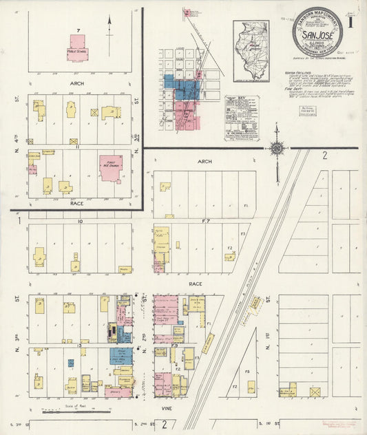 Sanborn Fire Insurance Map from San Jose, Mason And Logan Counties, Illinois (1921), Sheet #0001 - Complete Map Set gallery image, historic Sanborn map, vintage wall art, Illinois Illinois