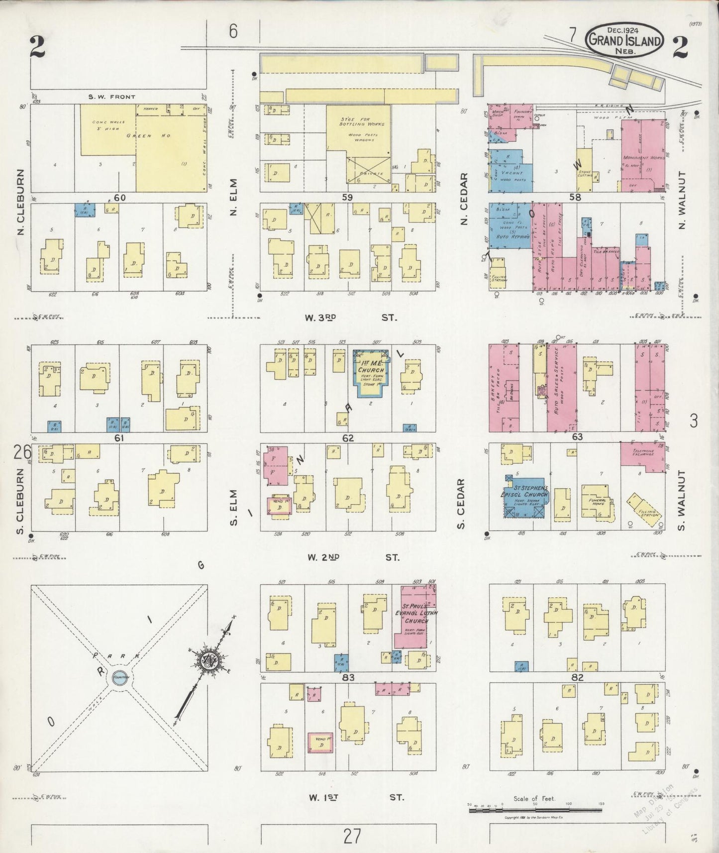 Sanborn Fire Insurance Map from Grand Island, Hall County, Nebraska (1924), Sheet #0002 - Historic Sanborn Fire Insurance Map Print, vintage old map wall art, antique decor, genealogy gift, Nebraska Nebraska map