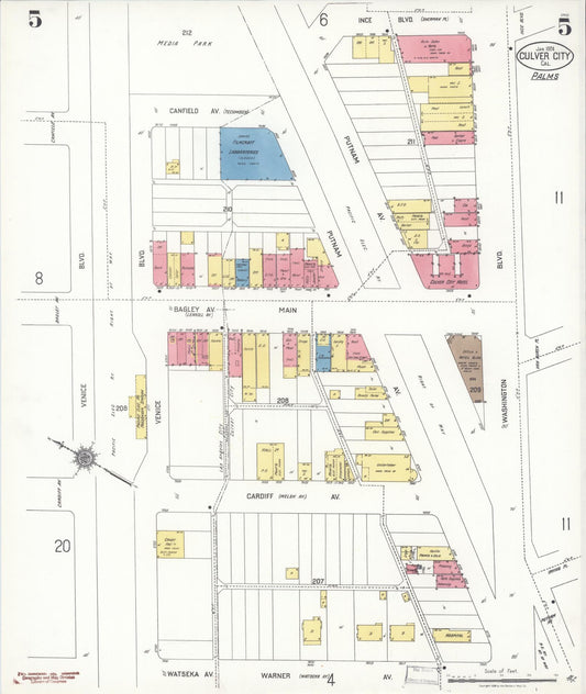 Sanborn Fire Insurance Map from Culver City, Los Angeles County, California (1924), Sheet #0005 - Historic Sanborn Fire Insurance Map Print, vintage old map wall art, antique decor, genealogy gift, California California map