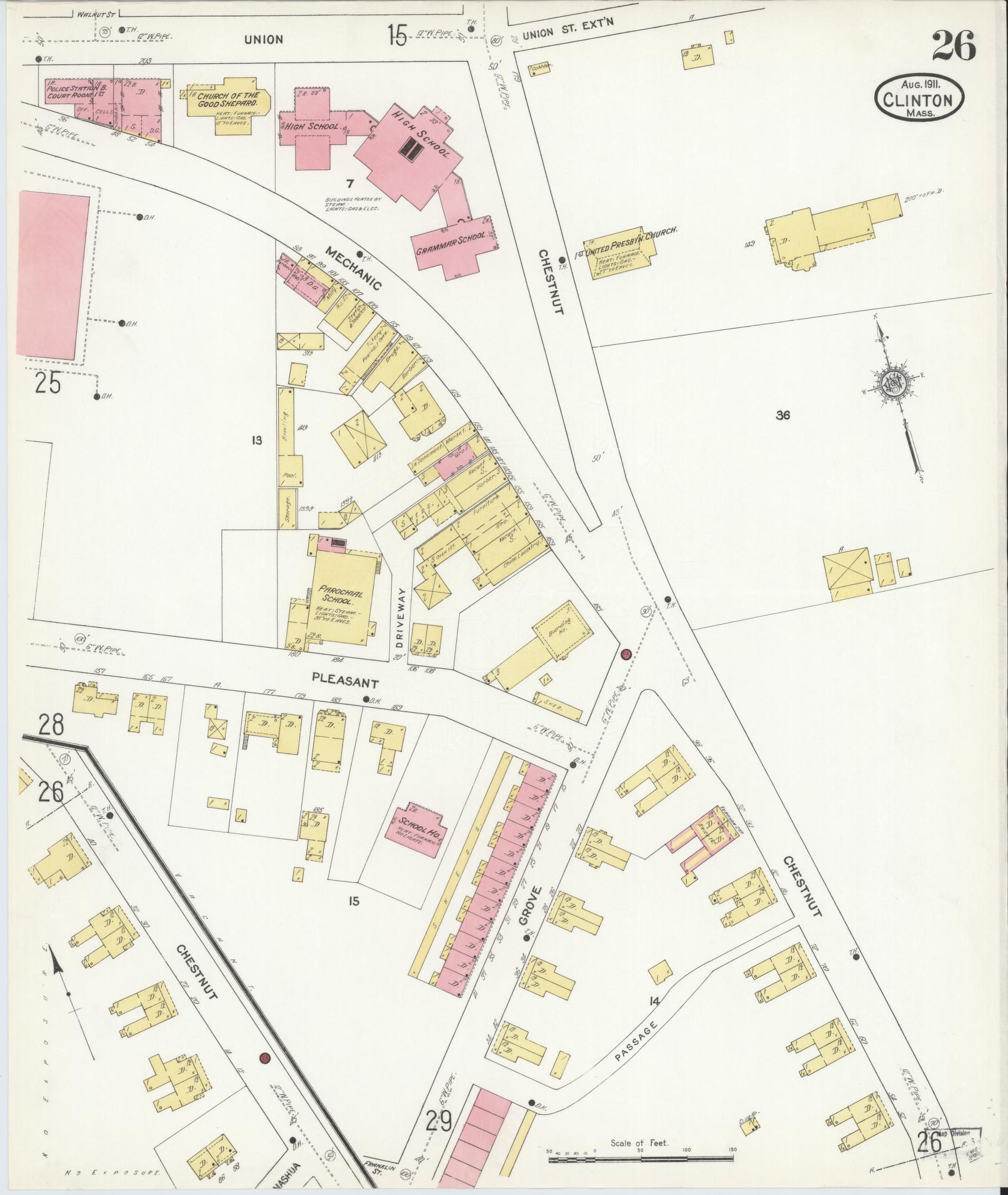 Sanborn Fire Insurance Map from Clinton, Worcester County, Massachusetts (1911), Sheet #0026 - Complete Map Set gallery image, historic Sanborn map, vintage wall art, Massachusetts Massachusetts