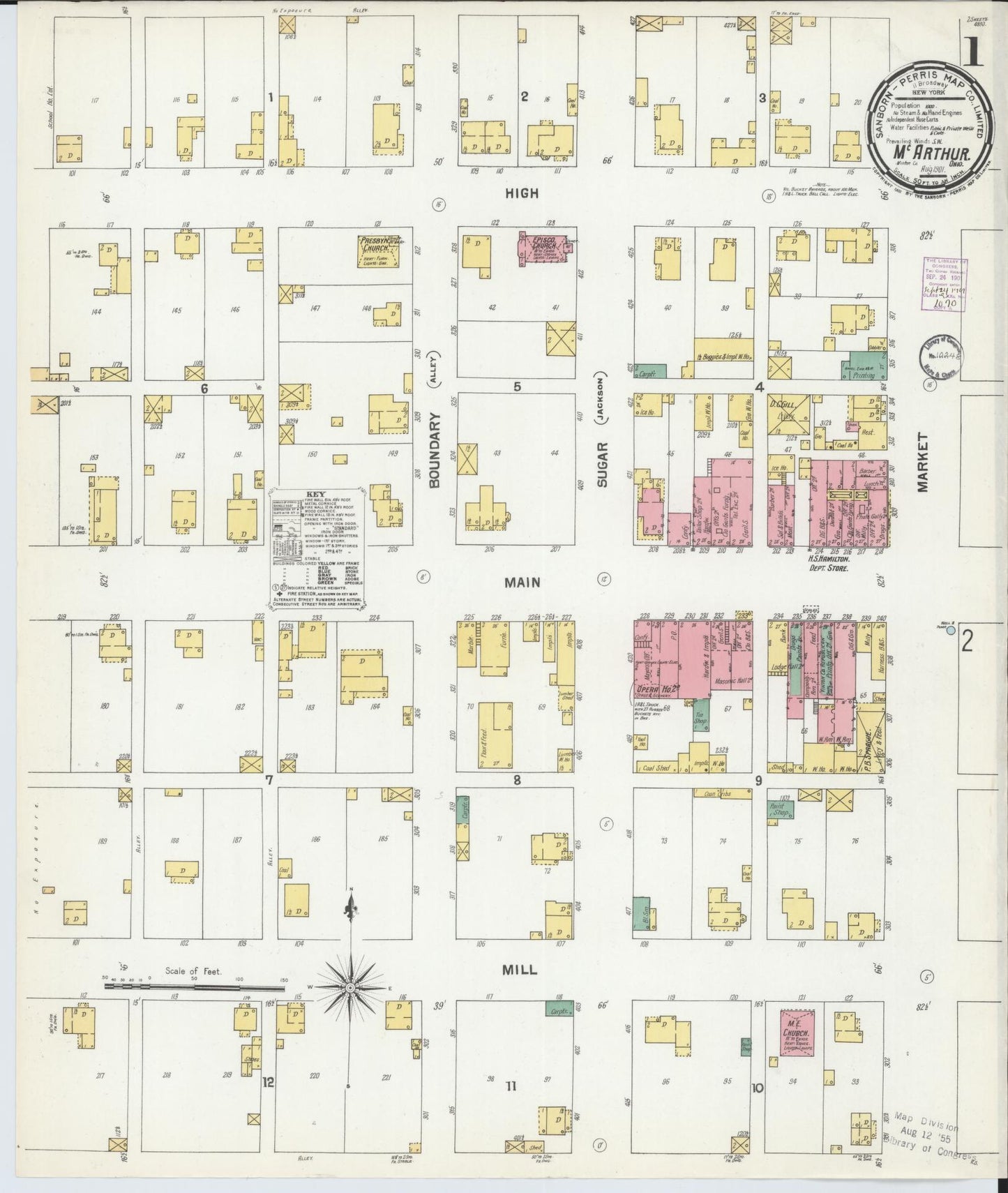 Sanborn Fire Insurance Map from McArthur, Vinton County, Ohio (1901), Sheet #0001 - Historic Sanborn Fire Insurance Map Print, vintage old map wall art, antique decor, genealogy gift, Ohio Ohio map