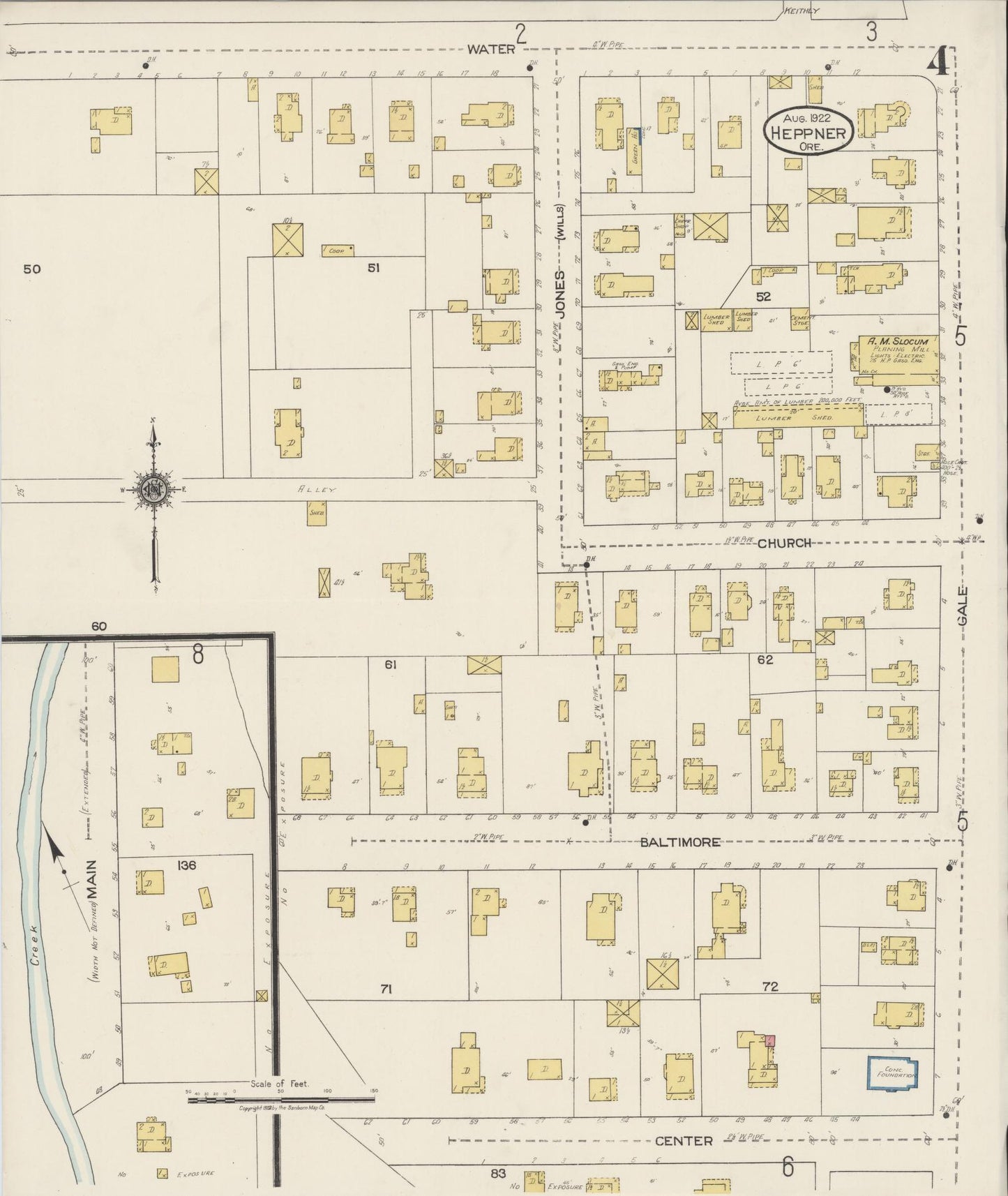 Sanborn Fire Insurance Map from Heppner, Morrow County, Oregon (1922), Sheet #0004 - Historic Sanborn Fire Insurance Map Print, vintage old map wall art, antique decor, genealogy gift, Oregon Oregon map