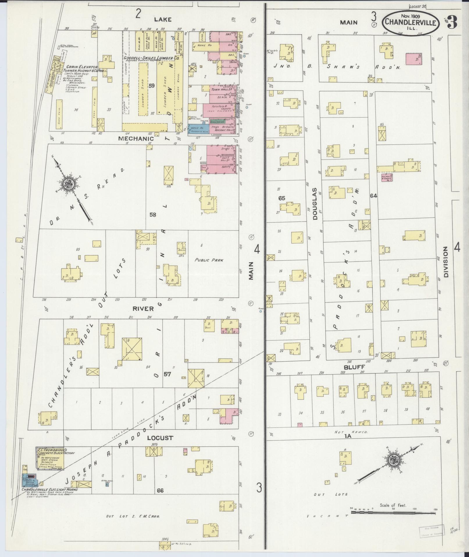 Sanborn Fire Insurance Map from Chandlerville, Cass County, Illinois (1909), Sheet #0003 - Historic Sanborn Fire Insurance Map Print, vintage old map wall art, antique decor, genealogy gift, Illinois Illinois map