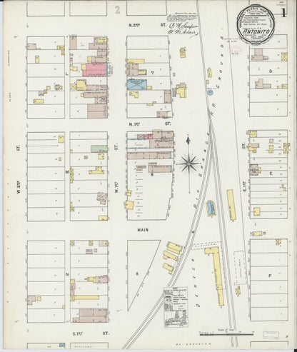 Sanborn Fire Insurance Map from Antonito, Conejos County, Colorado (1895), Sheet #0001 - Complete Map Set gallery image, historic Sanborn map, vintage wall art, Colorado Colorado