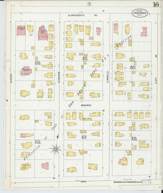 Sanborn Fire Insurance Map from Ann Arbor, Washtenaw County, Michigan (1899), Sheet #0016 - Historic Sanborn Fire Insurance Map Print, vintage old map wall art, antique decor, genealogy gift, Michigan Michigan map