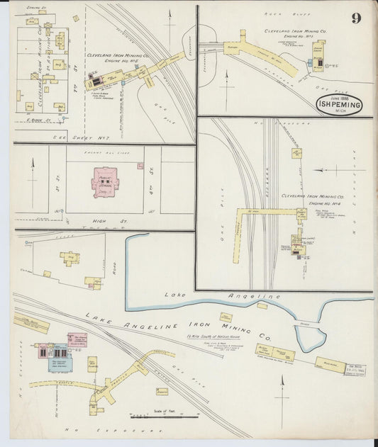 Sanborn Fire Insurance Map from Ishpeming, Marquette County, Michigan (1888), Sheet #0009 - Historic Sanborn Fire Insurance Map Print, vintage old map wall art, antique decor, genealogy gift, Michigan Michigan map