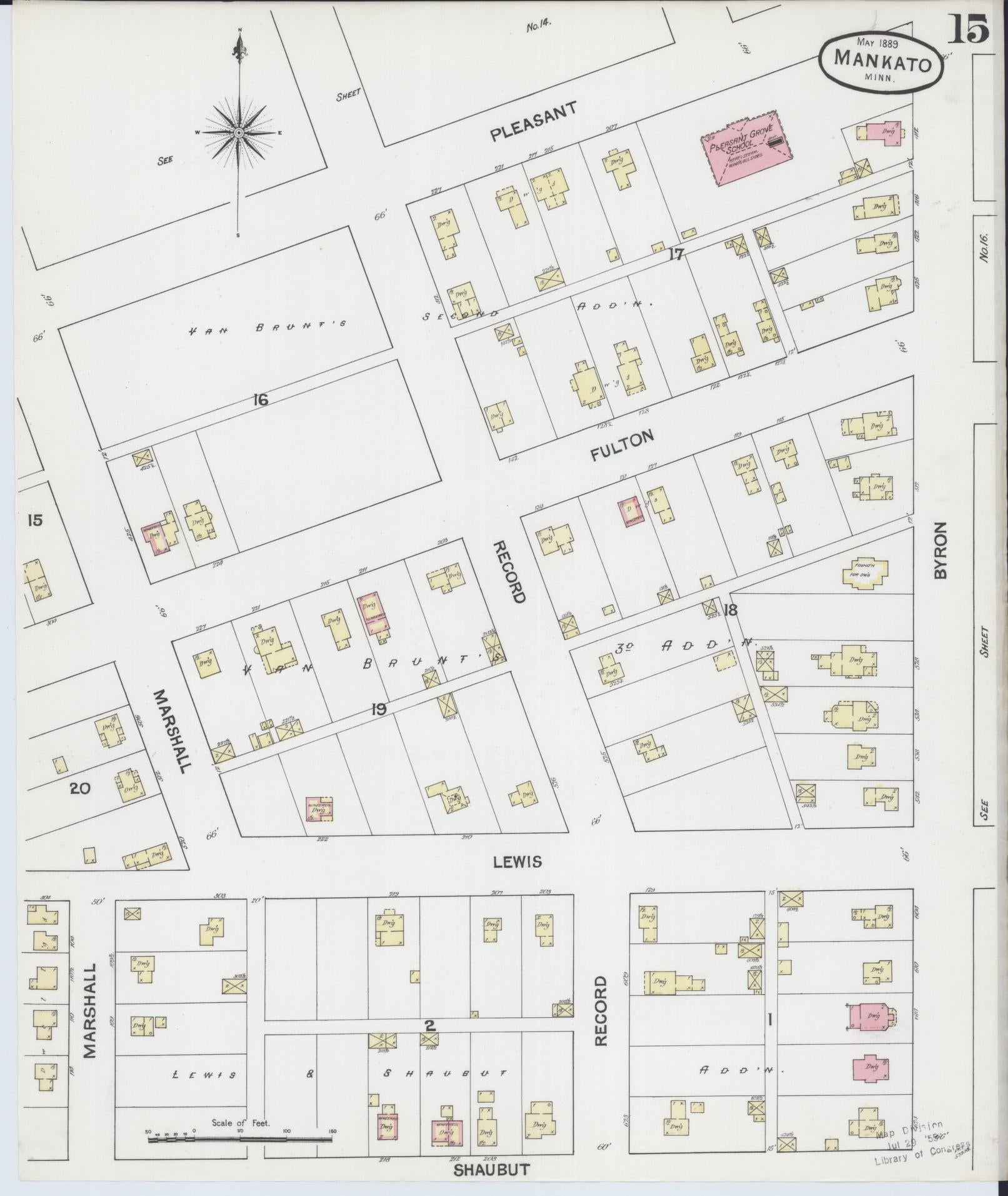 Sanborn Fire Insurance Map from Mankato, Blue Earth County, Minnesota (1889), Sheet #0015 - Historic Sanborn Fire Insurance Map Print, vintage old map wall art, antique decor, genealogy gift, Minnesota Minnesota map