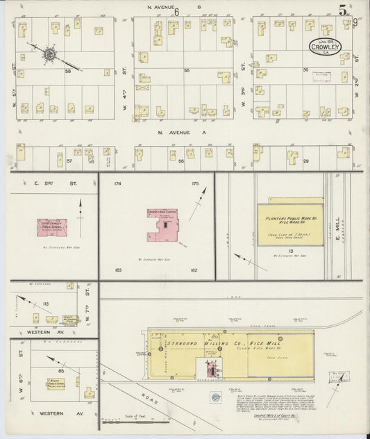 Sanborn Fire Insurance Map from Crowley, Acadia Parish, Louisiana (1915), Sheet #0005 - Historic Sanborn Fire Insurance Map Print, vintage old map wall art, antique decor, genealogy gift, Louisiana Louisiana map