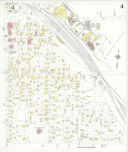 Sanborn Fire Insurance Map from Commerce, Hunt County, Texas (1933), Sheet #0004 - Historic Sanborn Fire Insurance Map Print, vintage old map wall art, antique decor, genealogy gift, Texas Texas map