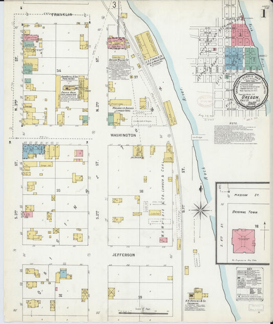 Sanborn Fire Insurance Map from Oregon, Ogle County, Illinois (1899), Sheet #0001 - Historic Sanborn Fire Insurance Map Print, vintage old map wall art, antique decor, genealogy gift, Illinois Illinois map