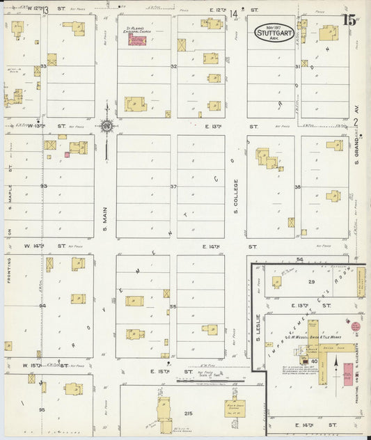 Sanborn Fire Insurance Map from Stuttgart, Arkansas County, Arkansas (1917), Sheet #0015 - Historic Sanborn Fire Insurance Map Print, vintage old map wall art, antique decor, genealogy gift, Stuttgart Arkansas map