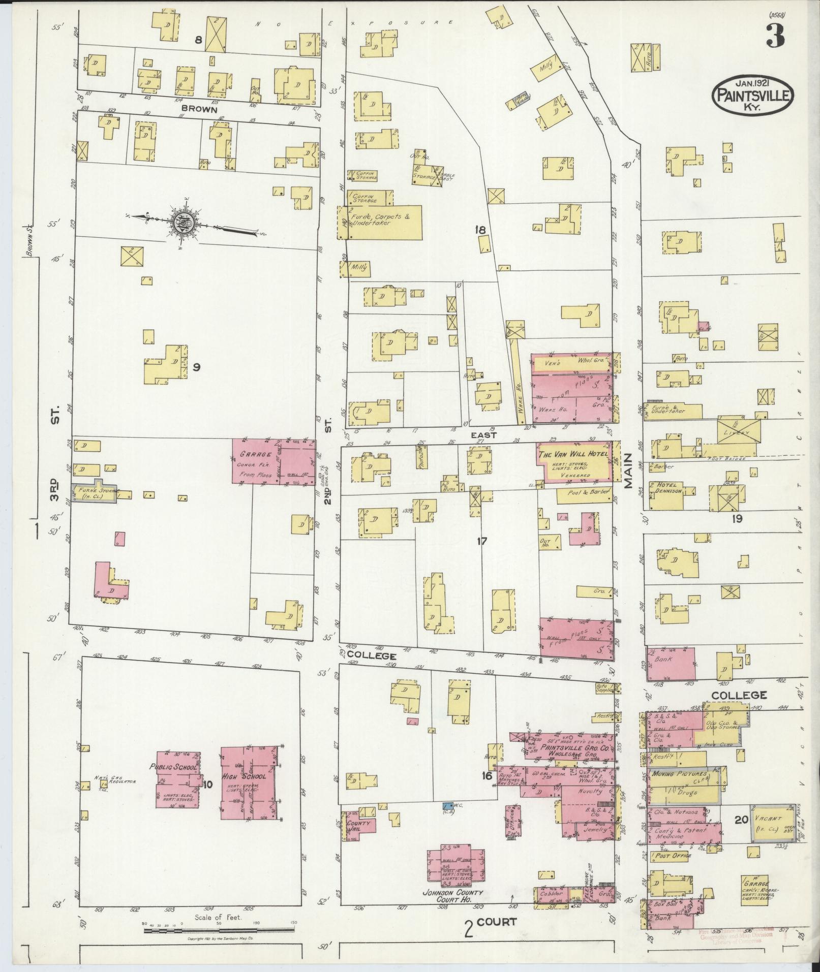 Sanborn Fire Insurance Map from Paintsville, Johnson County, Kentucky (1921), Sheet #0003 - Complete Map Set gallery image, historic Sanborn map, vintage wall art, Kentucky Kentucky