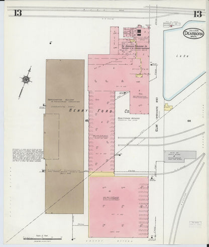 Sanborn Fire Insurance Map from Dearborn, Wayne County, Michigan (1924), Sheet #0013 - Complete Map Set gallery image, historic Sanborn map, vintage wall art, Michigan Michigan