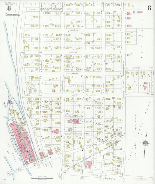 Sanborn Fire Insurance Map from Dundee, Kane County, Illinois (1933), Sheet #0008 - Historic Sanborn Fire Insurance Map Print, vintage old map wall art, antique decor, genealogy gift, Illinois Illinois map