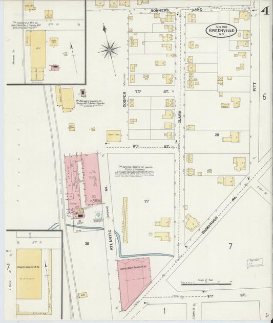 Sanborn Fire Insurance Map from Greenville, Pitt County, North Carolina (1905), Sheet #0004 - Historic Sanborn Fire Insurance Map Print, vintage old map wall art, antique decor, genealogy gift, North Carolina North Carolina map