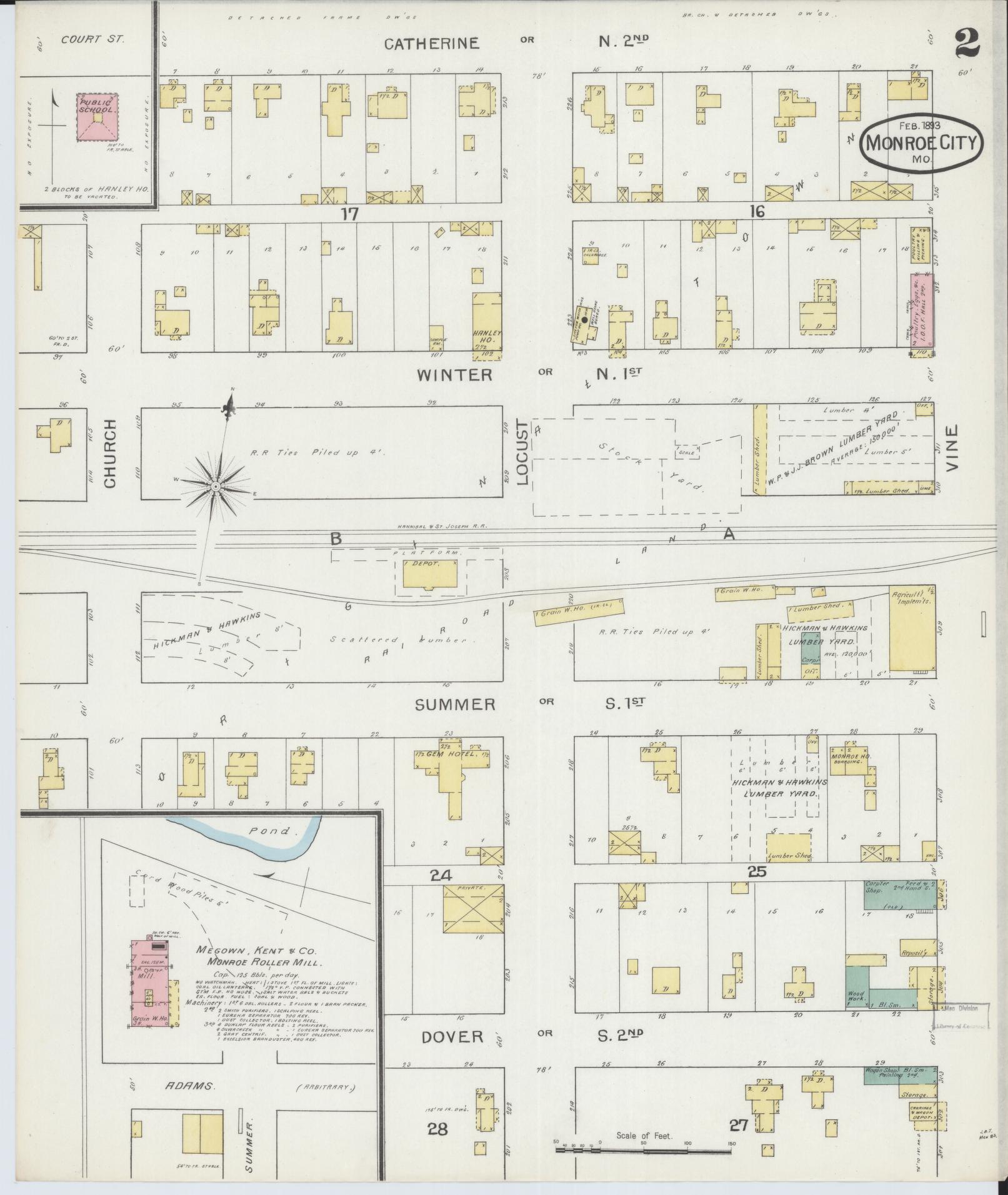 Sanborn Fire Insurance Map from Monroe City, Monroe County, Missouri (1893), Sheet #0002 - Historic Sanborn Fire Insurance Map Print, vintage old map wall art, antique decor, genealogy gift, Missouri Missouri map