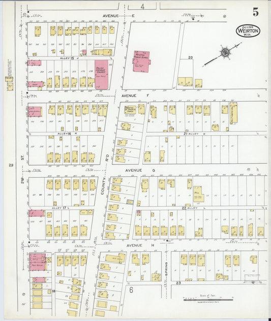 Sanborn Fire Insurance Map from Weirton, Hancock County, West Virginia (1919), Sheet #0005 - Historic Sanborn Fire Insurance Map Print, vintage old map wall art, antique decor, genealogy gift, West Virginia West Virginia map