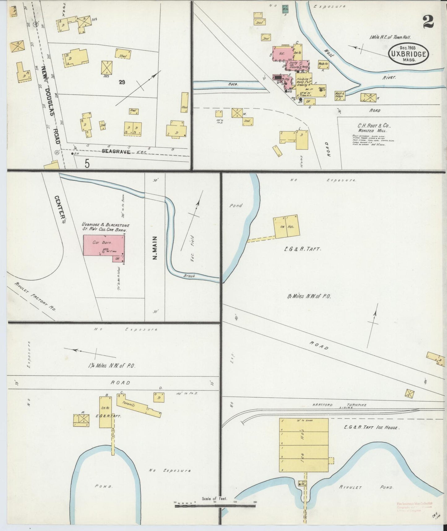 Sanborn Fire Insurance Map from Uxbridge, Worcester County, Massachusetts (1903), Sheet #0002 - Complete Map Set gallery image, historic Sanborn map, vintage wall art, Massachusetts Massachusetts