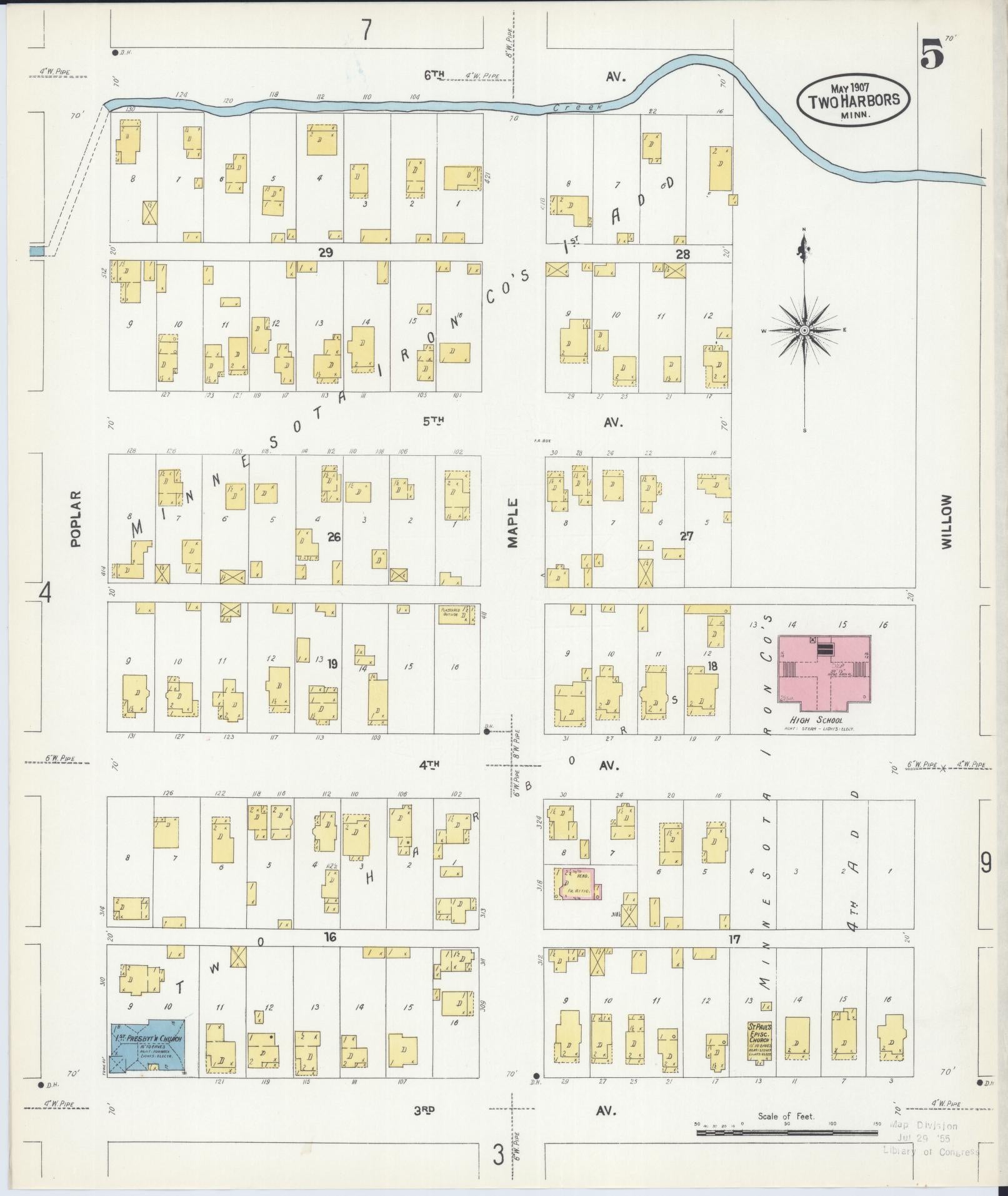 Sanborn Fire Insurance Map from Two Harbors, Lake County, Minnesota (1907), Sheet #0005 - Complete Map Set gallery image, historic Sanborn map, vintage wall art, Minnesota Minnesota