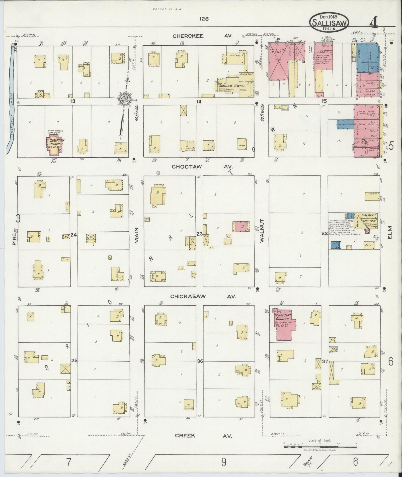 Sanborn Fire Insurance Map from Sallisaw, Sequoyah County, Oklahoma (1918), Sheet #0004 - Complete Map Set gallery image, historic Sanborn map, vintage wall art, Oklahoma Oklahoma