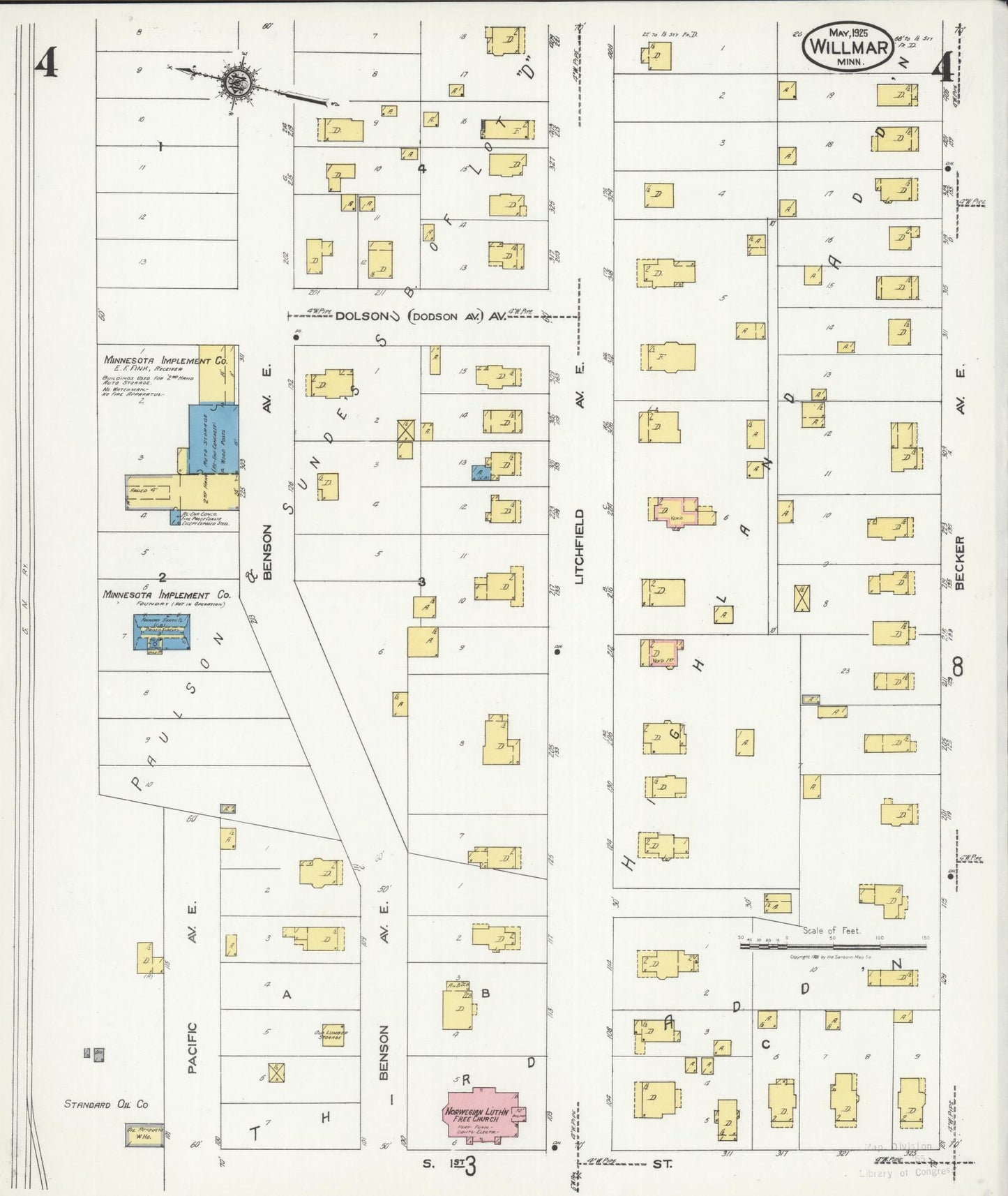 Sanborn Fire Insurance Map from Willmar, Kandiyohi County, Minnesota (1925), Sheet #0004 - Complete Map Set gallery image, historic Sanborn map, vintage wall art, Minnesota Minnesota