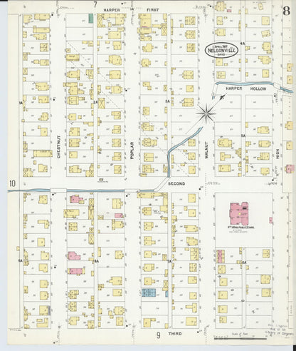 Sanborn Fire Insurance Map from Nelsonville, Athens County, Ohio (1907), Sheet #0008 - Historic Sanborn Fire Insurance Map Print, vintage old map wall art, antique decor, genealogy gift, Ohio Ohio map