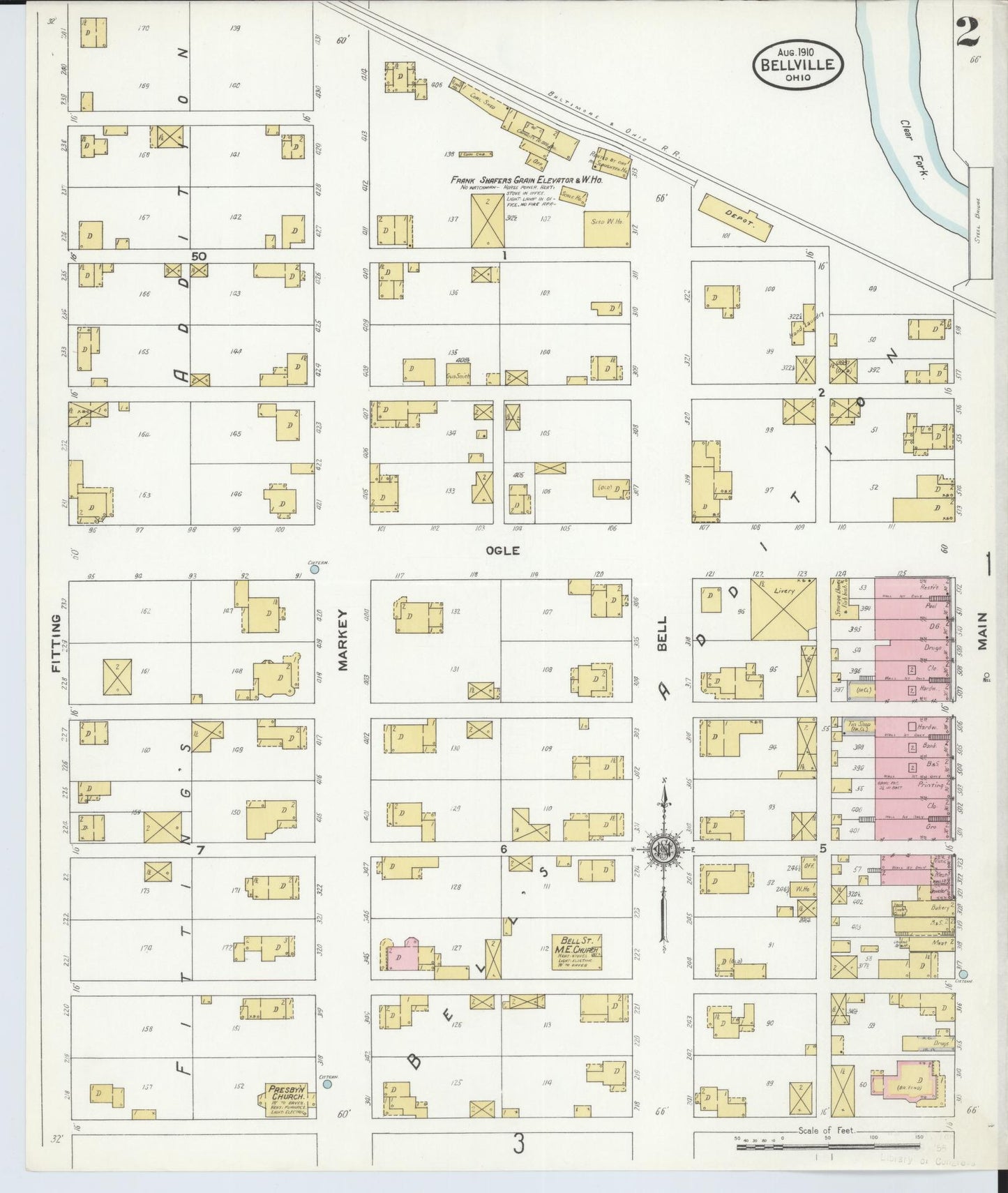 Sanborn Fire Insurance Map from Bellville, Richland County, Ohio (1910), Sheet #0002 - Complete Map Set gallery image, historic Sanborn map, vintage wall art, Ohio Ohio