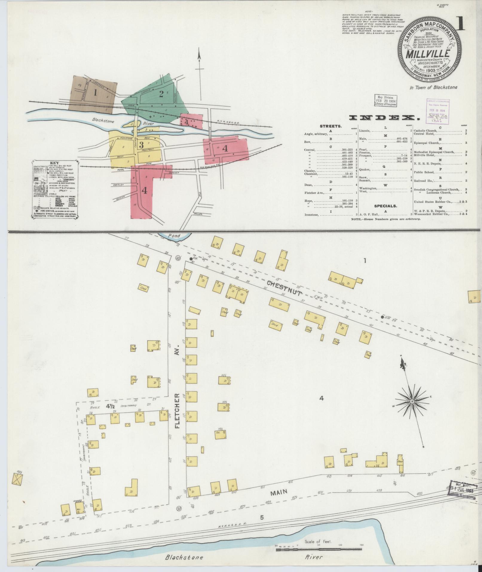 Sanborn Fire Insurance Map from Millville, Worcester County, Massachusetts (1903), Sheet #0001 - Historic Sanborn Fire Insurance Map Print, vintage old map wall art, antique decor, genealogy gift, Massachusetts Massachusetts map