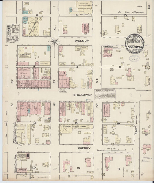 Sanborn Fire Insurance Map from Columbia, Boone County, Missouri (1883), Sheet #0001 - Historic Sanborn Fire Insurance Map Print, vintage old map wall art, antique decor, genealogy gift, Missouri Missouri map