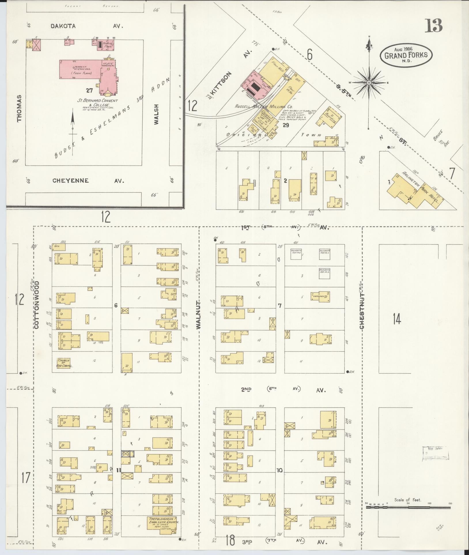 Sanborn Fire Insurance Map from Grand Forks, Grand Forks County, North Dakota (1906), Sheet #0013 - Historic Sanborn Fire Insurance Map Print, vintage old map wall art, antique decor, genealogy gift, North Dakota North Dakota map