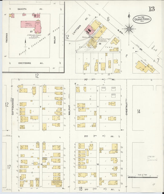 Sanborn Fire Insurance Map from Grand Forks, Grand Forks County, North Dakota (1906), Sheet #0013 - Historic Sanborn Fire Insurance Map Print, vintage old map wall art, antique decor, genealogy gift, North Dakota North Dakota map