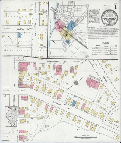 Sanborn Fire Insurance Map from East Dubuque, Jo Daviess County, Illinois (1921), Sheet #0001 - Complete Map Set gallery image, historic Sanborn map, vintage wall art, Illinois Illinois