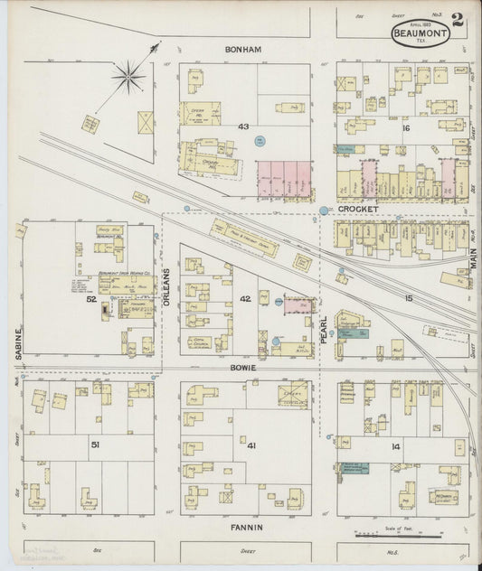Sanborn Fire Insurance Map from Beaumont, Jefferson County, Texas (1889), Sheet #0002 - Historic Sanborn Fire Insurance Map Print, vintage old map wall art, antique decor, genealogy gift, Texas Texas map