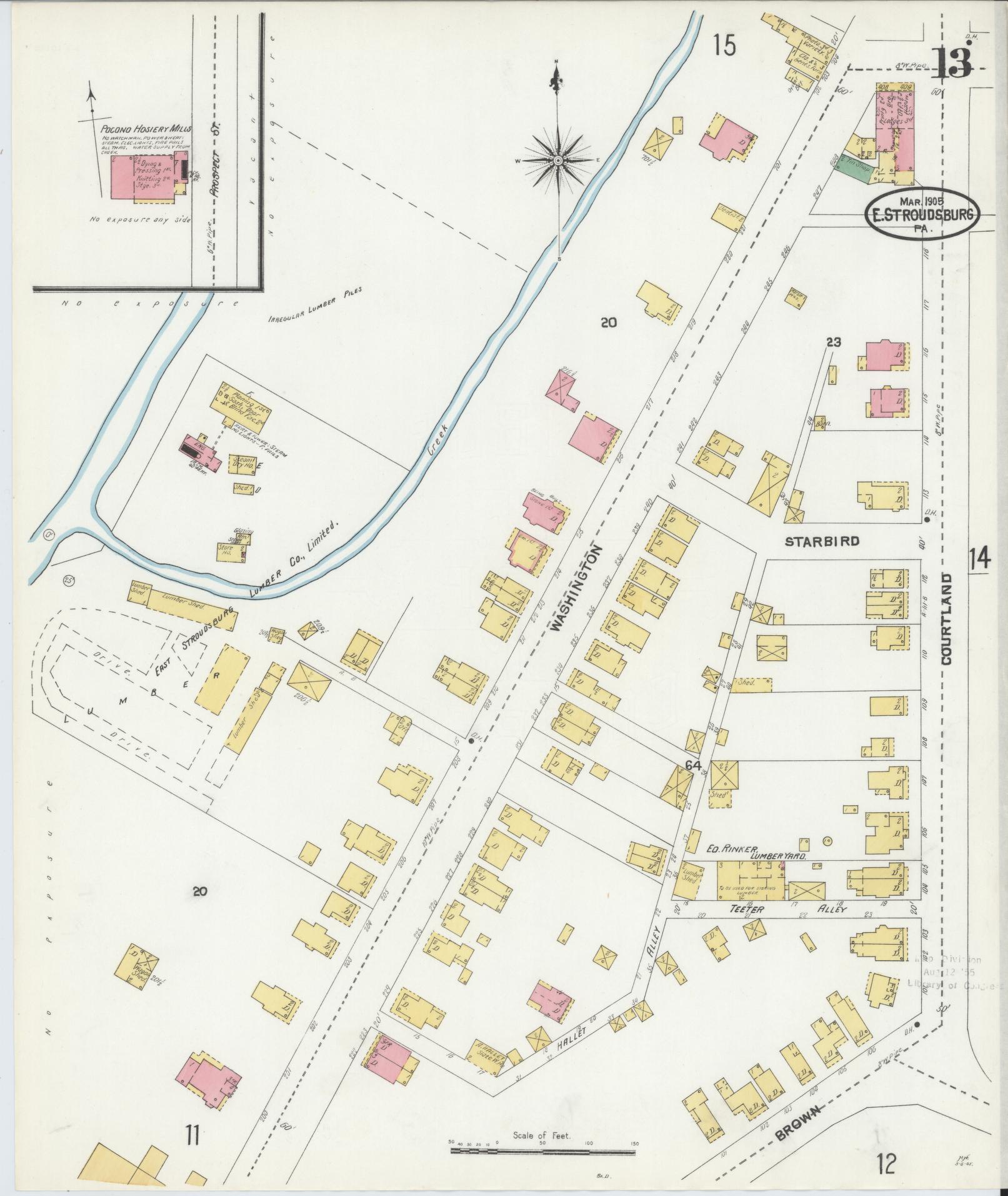 Sanborn Fire Insurance Map from Stroudsburg, Monroe County, Pennsylvania (1905), Sheet #0013 - Historic Sanborn Fire Insurance Map Print, vintage old map wall art, antique decor, genealogy gift, Pennsylvania Pennsylvania map