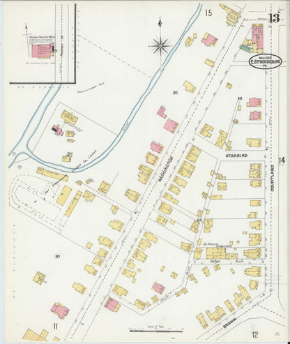 Sanborn Fire Insurance Map from Stroudsburg, Monroe County, Pennsylvania (1905), Sheet #0013 - Historic Sanborn Fire Insurance Map Print, vintage old map wall art, antique decor, genealogy gift, Pennsylvania Pennsylvania map