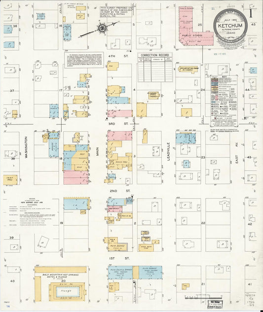 Sanborn Fire Insurance Map from Ketchum, Blaine County, Idaho (1955), Sheet #0001 - Historic Sanborn Fire Insurance Map Print, vintage old map wall art, antique decor, genealogy gift, Idaho Idaho map