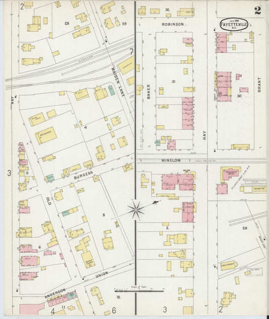 Sanborn Fire Insurance Map from Fayetteville, Cumberland County, North Carolina (1896), Sheet #0002 - Historic Sanborn Fire Insurance Map Print, vintage old map wall art, antique decor, genealogy gift, North Carolina North Carolina map