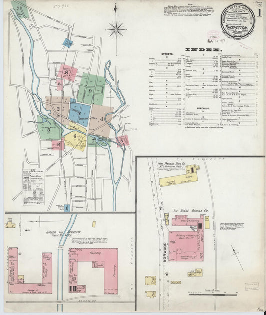 Sanborn Fire Insurance Map from Torrington, Litchfield County, Connecticut (1896), Sheet #0001 - Complete Map Set gallery image, historic Sanborn map, vintage wall art, Connecticut Connecticut