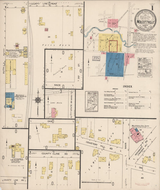 Sanborn Fire Insurance Map from Wolcottville, Noble And LaGrange Counties, Indiana (1922), Sheet #0001 - Historic Sanborn Fire Insurance Map Print, vintage old map wall art, antique decor, genealogy gift, Indiana Indiana map